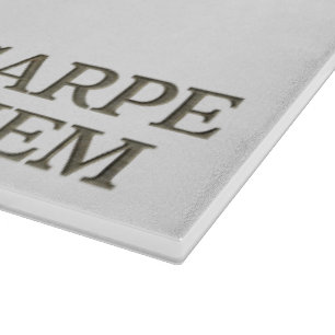 Planche À Découper Plateau de coupe en verre blanc Carpe Diem