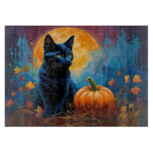 Planche À Découper Pleine lune Citrouille de Kitten noir Feuilles d'a
