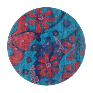 Planche À Découper Pluie estivale Fleurs d'Imaginaire bleu rose flora