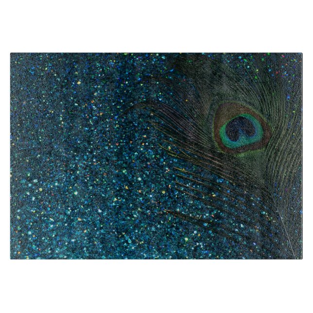 Planche À Découper Plume scintillante de paon d'Aqua (Devant)