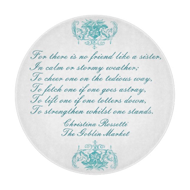 Planche À Découper Poème Soeur De Christina Rossetti Turquoise Bleu (Devant)