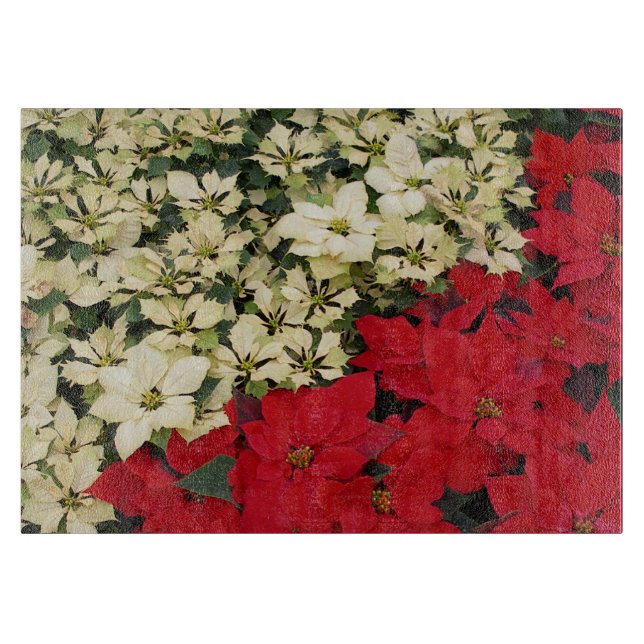Planche À Découper Poinsettias blanches et rouges I Holiday Floral (Devant)