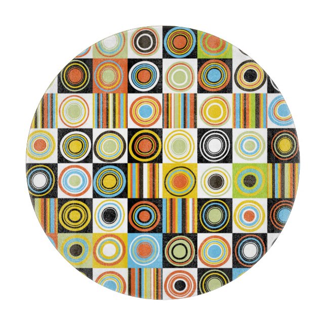 Planche À Découper Points colorés, cercles, rayures arrière - plan. (Devant)