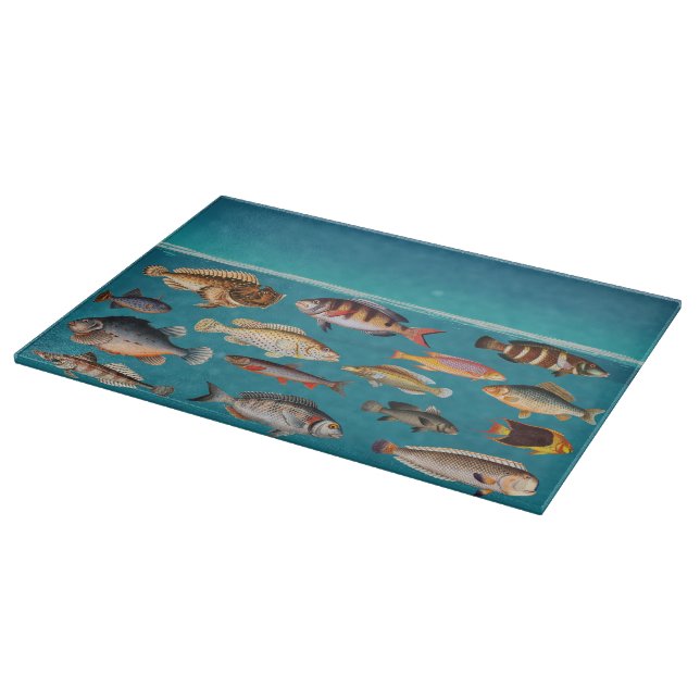 Planche À Découper Poisson Coloré Sous L'Eau Bleue De L'Océan (Coin)
