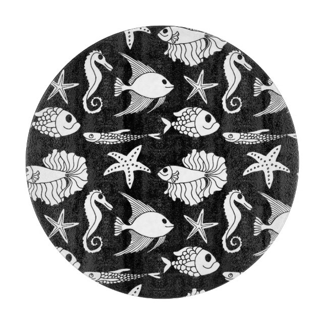 Planche À Découper Poisson Motif : Motif noir blanc. (Devant)