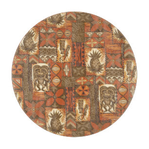 Planche À Découper Pomaika’i Tiki Tapa Vintage Hawaïen