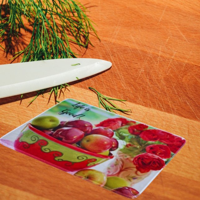 Planche À Découper Pommes rouges et Roses la vie est bonne (Créateur téléchargé)