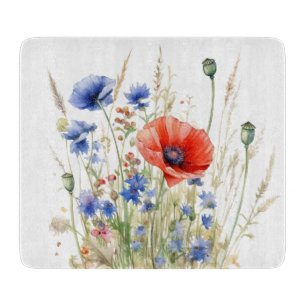 Planche À Découper Poppies et fleurs de cornouilles : aquarelle rusti
