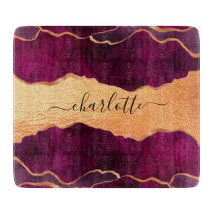 Planche À Découper Porte en or violet de Bourgogne marbre rose or nom