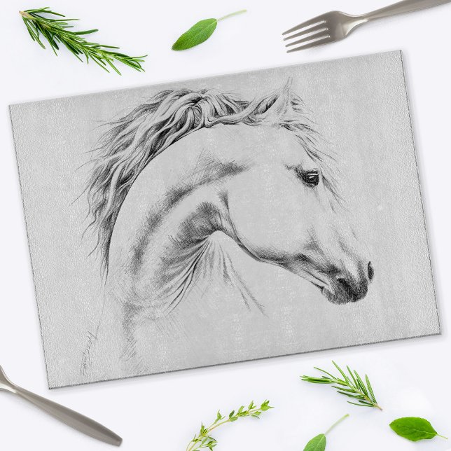 Planche À Découper Portrait de cheval Dessin Art équestre Élégant (Créateur téléchargé)