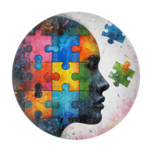 Planche À Découper Portrait de femme de puzzle coloré