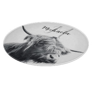Planche À Découper Portrait de vache Highland premier monogramme noir