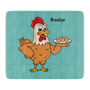 Planche À Découper Poulet avec oeufs sur plaque de dessin animé