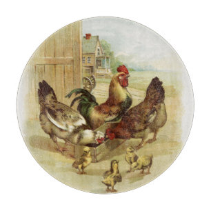 Planche À Découper Poulets de la ferme d'art vintage