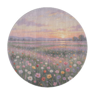 Planche À Découper Prairie de fleurs sauvages rêveuse au coucher du s