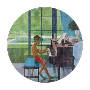 Planche À Découper Pratique de piano au bord de la piscine