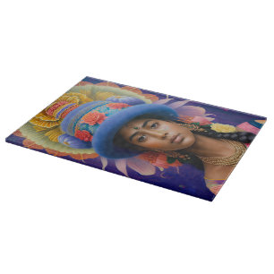 Planche À Découper princesse asiatique avec grand casquette bleu