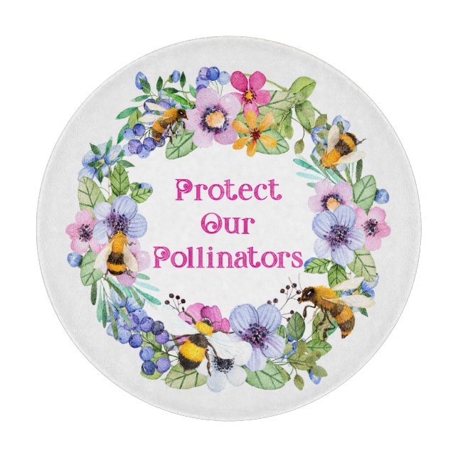 Planche À Découper Protéger nos pollinisateurs Fleurs d'abeilles (Devant)