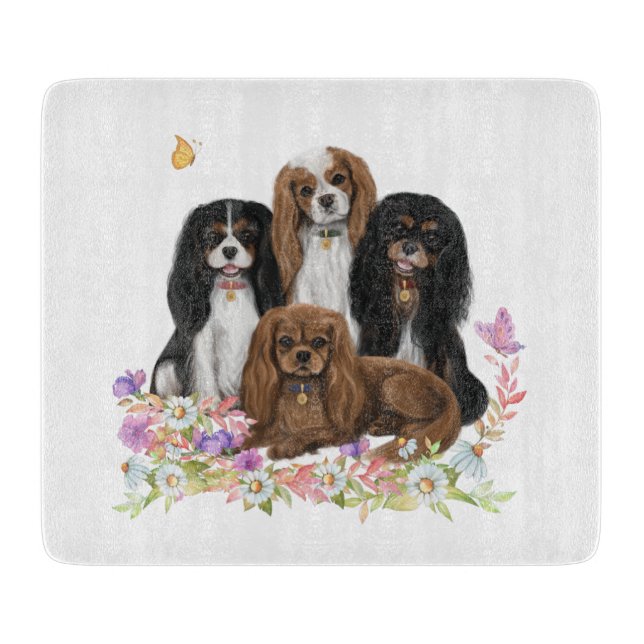 Planche À Découper Quatre Espagnols Cavalier Roi Charles en Fleurs   (Devant)