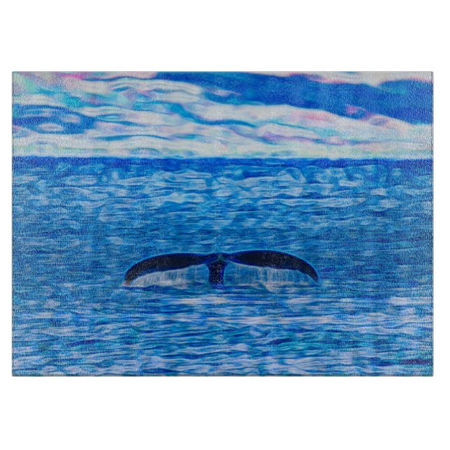 Planche À Découper Queue de baleines Jour des terres océanique bleu p (Devant)