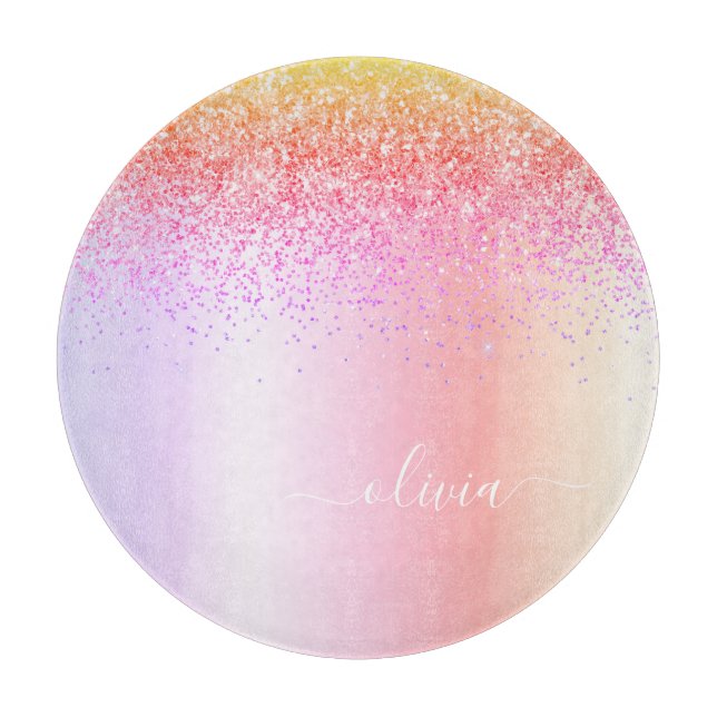 Planche À Découper Rainbow Pastel Girly Parties scintillant Metal Nom (Devant)