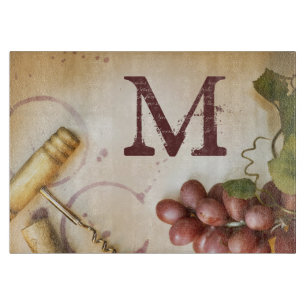 Planche À Découper Raisins de vin rouge Cork Monogramme Verre