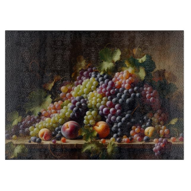 Planche À Découper Raisins et fruits Peinture à vie morte (Devant)