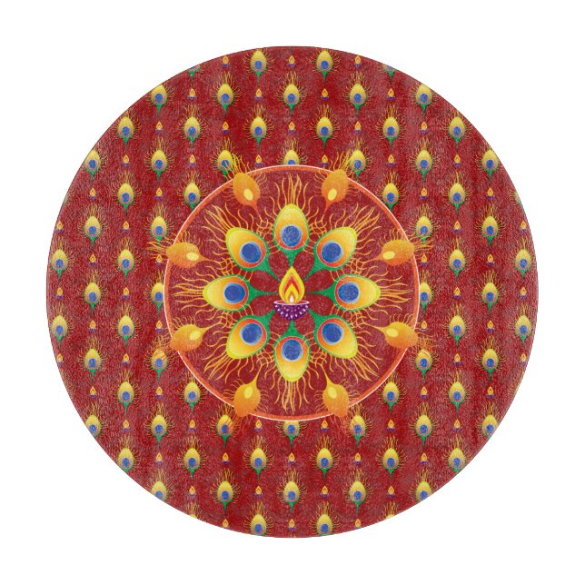 Planche À Découper Rangoli de plumes de paons sur le motif (Devant)