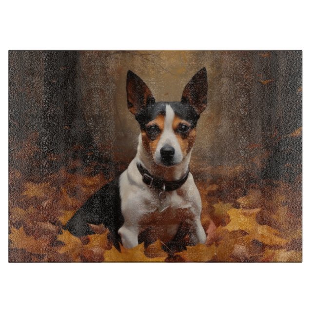 Planche À Découper Rat Terrier à l'automne Feuilles automne Inspire (Devant)