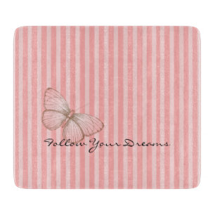 Planche À Découper Rayures roses avec papillon