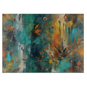 Planche À Découper Récolte d'automne Turquoise rouille or Abstrait