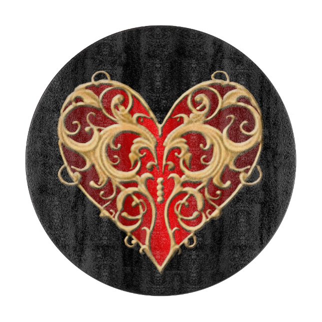 Planche À Découper Red Filigree Heart Cutting Board (Devant)