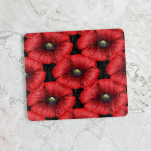 Planche À Découper Red Poppy Motif Black Glass Cutboard