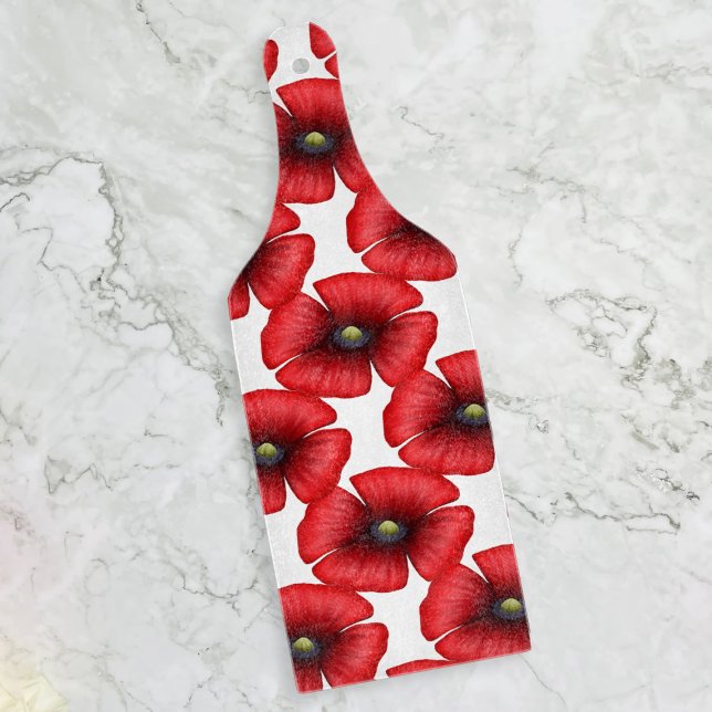 Planche À Découper Red Poppy Motif Floral Paddle Cutting Board (Pop a pop of color in your kitchen with this poppy pattern paddle. Makes a lovely gift)
