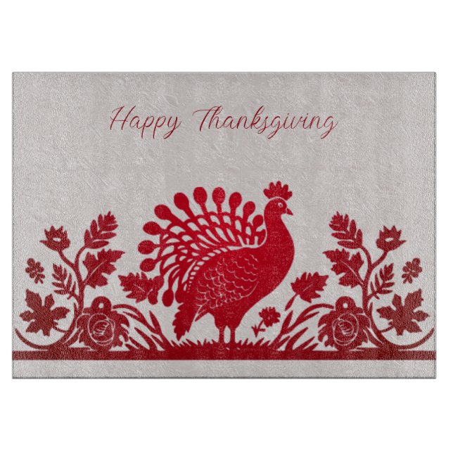 Planche À Découper Red Thanksgiving Turkey Floral Cutboard (Devant)