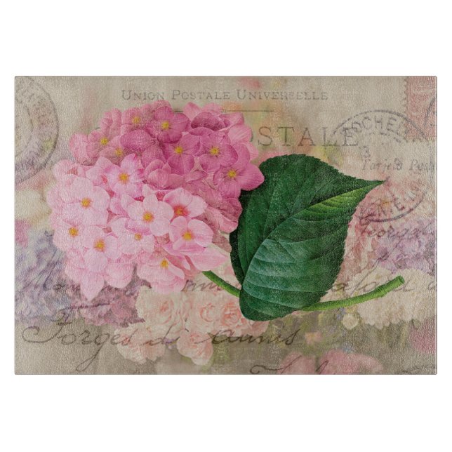 Planche À Découper Redoute Pink Hydrangea Flowers Glass Cutboard (Devant)