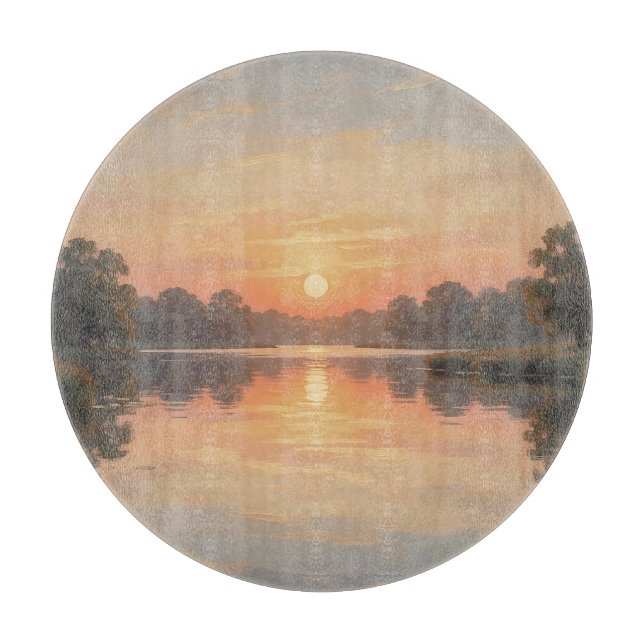 Planche À Découper Reflet du lac à l'heure dorée Impressionniste  (Devant)