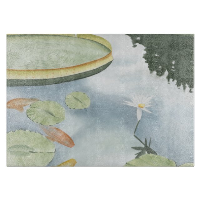 Planche À Découper Réflexion de Koi Pond avec poissons et lys (Devant)