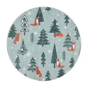 Planche À Découper Renards, sapins, hiver, motif coloré