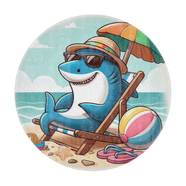 Planche À Découper Requin caricatural à la plage (Devant)