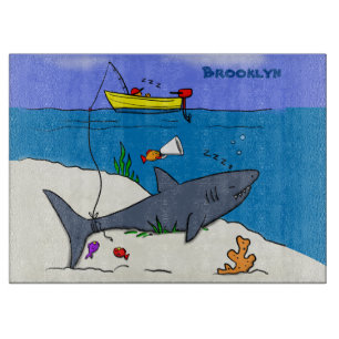 Planche À Découper Requin drôle endormi et dessin animé de pêche