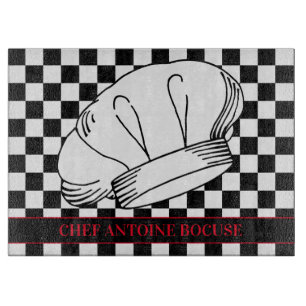 Planche À Découper Restaurant Chef Casquette sur À damiers noir et bl