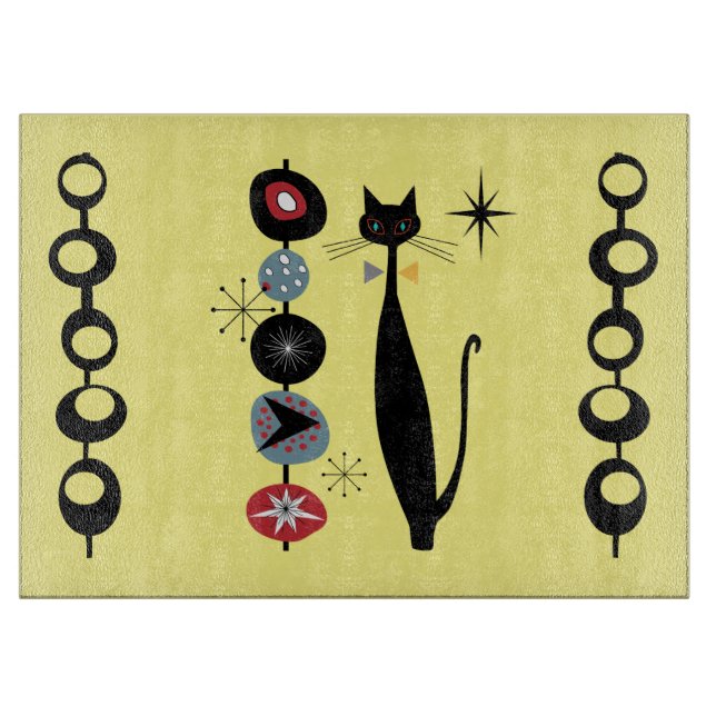 Planche À Découper Retro Atomique Mid-Century Moderne Cool Chat Servi (Devant)