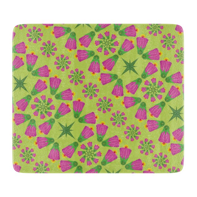 Planche À Découper Retro Bell Flower Mandalas Green Glass Board (Devant)