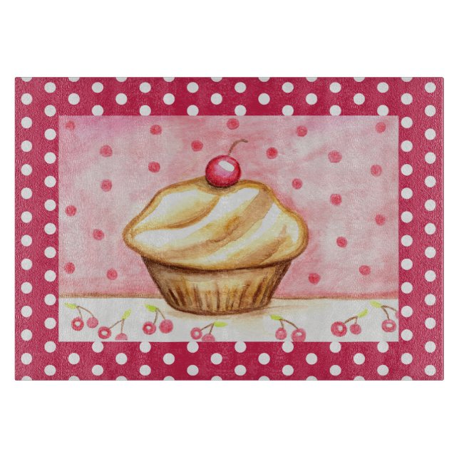 Planche À Découper Retro Cherry Cupcake Kitchen Cutboard Cadeau (Devant)