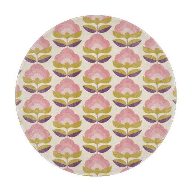 Planche À Découper Rétro motif floral rose et pourpre (Devant)