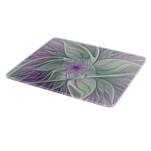 Planche À Découper Rêve de fleurs, Abstrait violet vert Fractal Art