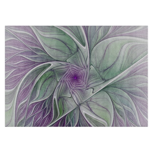 Planche À Découper Rêve de fleurs, Abstrait violet vert Fractal Art (Devant)