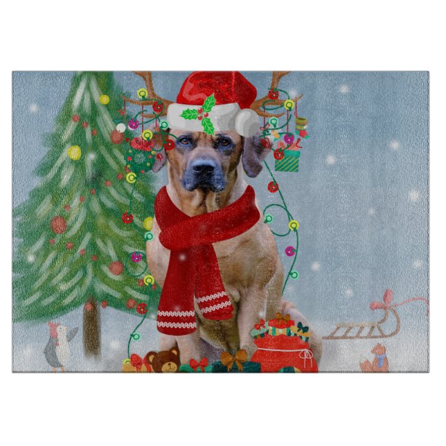 Planche À Découper Rhodesian Ridgeback Chien dans neige cadeau de Noë (Devant)
