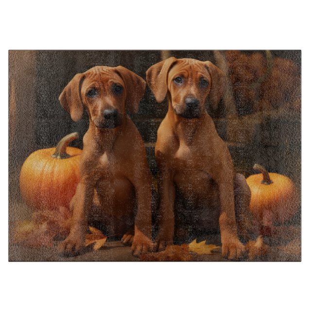 Planche À Découper Rhodesian Ridgeback Chiot Automne Citrouille délic (Devant)